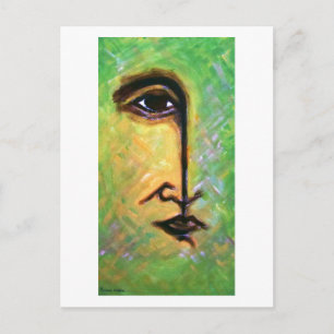 Green and Yellow Fragmented Face by Hassan Wahba Postcard