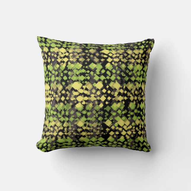 Green and Yellow Glitch Throw Pillow (Front)