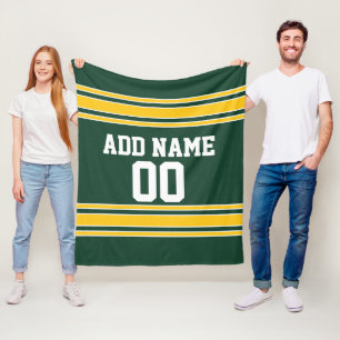 Green and Yellow Gold Striped Personalized Sports Fleece Blanket