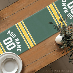 Green and Yellow Gold Striped Personalized Sports Short Table Runner