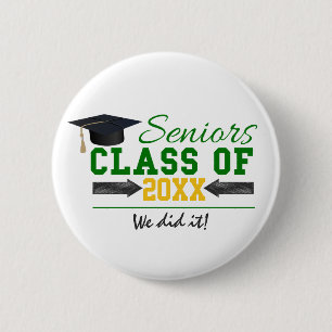 Green and Yellow Graduation Gear 2 Inch Round Button