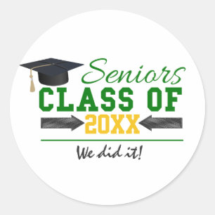 Green and Yellow Graduation Gear Classic Round Sticker