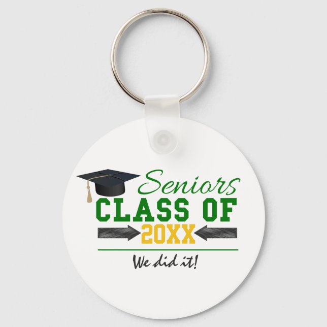 Green and Yellow Graduation Gear Keychain (Front)