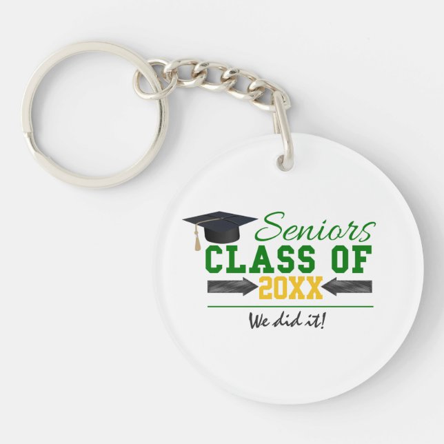 Green and Yellow Graduation Gear Keychain (Front)