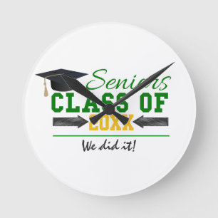 Green and Yellow Graduation Gear Round Clock