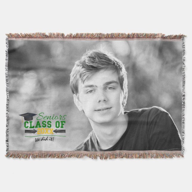 Green and Yellow Graduation Gear Throw Blanket (Front)