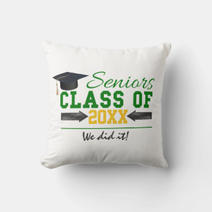 Green and Yellow Graduation Gear Throw Pillow