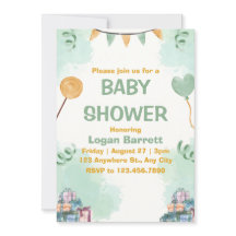 Green and Yellow Illustrative Cute Baby Shower