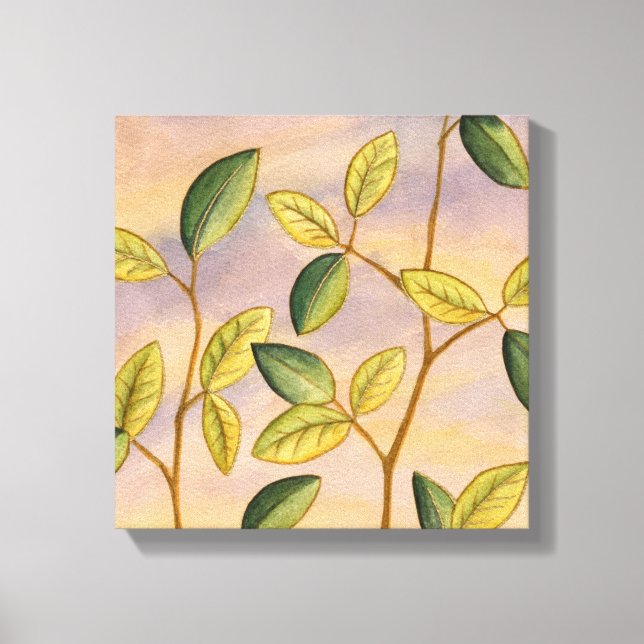 Green and Yellow Leaves on Sunset Background Canvas Print (Front)