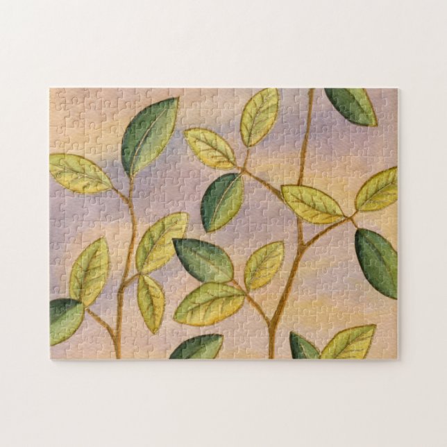 Green and Yellow Leaves on Sunset Background Jigsaw Puzzle (Horizontal)