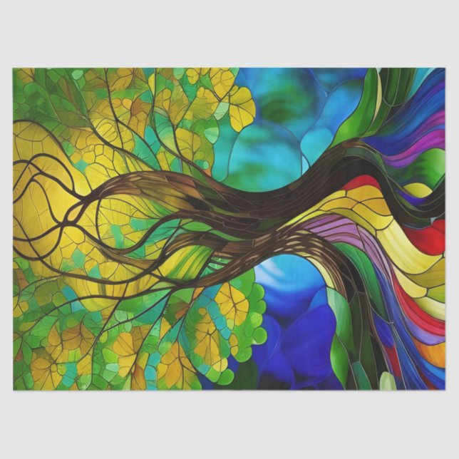 Green and yellow Leaves Tree of Life Tissue Paper (Front)