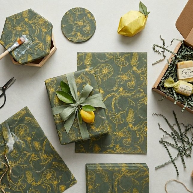 Green and Yellow Lemon Sketch Tissue Paper (Creator Uploaded)