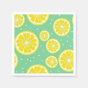 Green and Yellow Lemon Slice Pattern Napkin