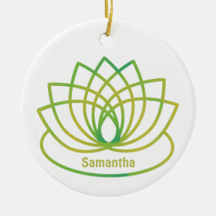 Green and Yellow Lotus Flower Ceramic Ornament