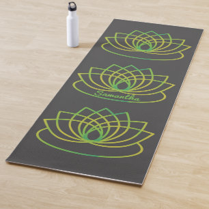 Green and Yellow  Lotus Flower Yoga Mat