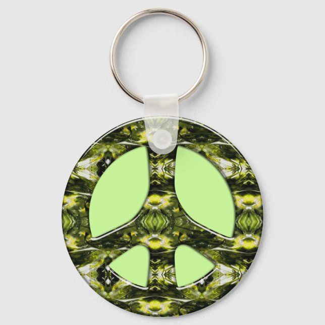 GREEN AND YELLOW MARBLE PEACE SIGN KEYCHAIN (Front)