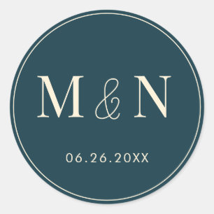 Green and Yellow Monogram Wedding Classic Round Sticker