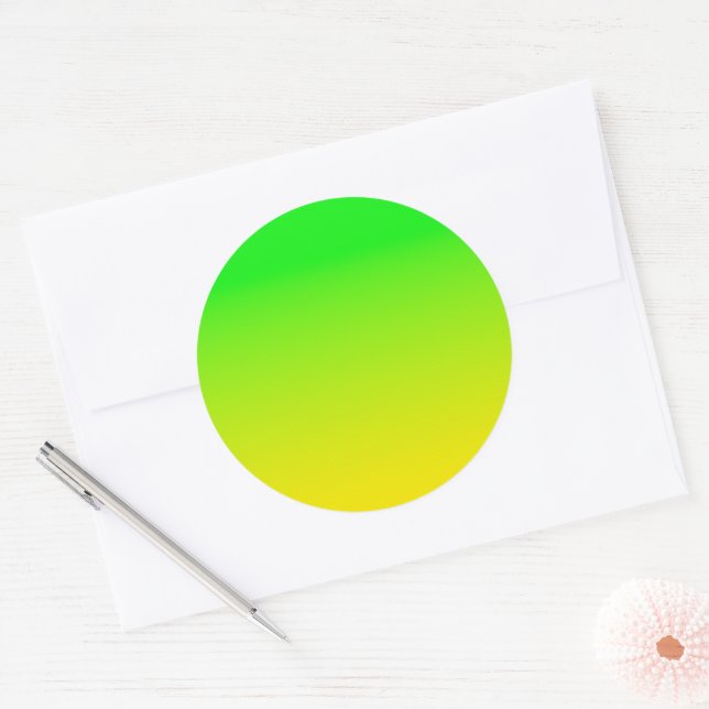 Green and yellow neon gradient classic round sticker (Envelope)