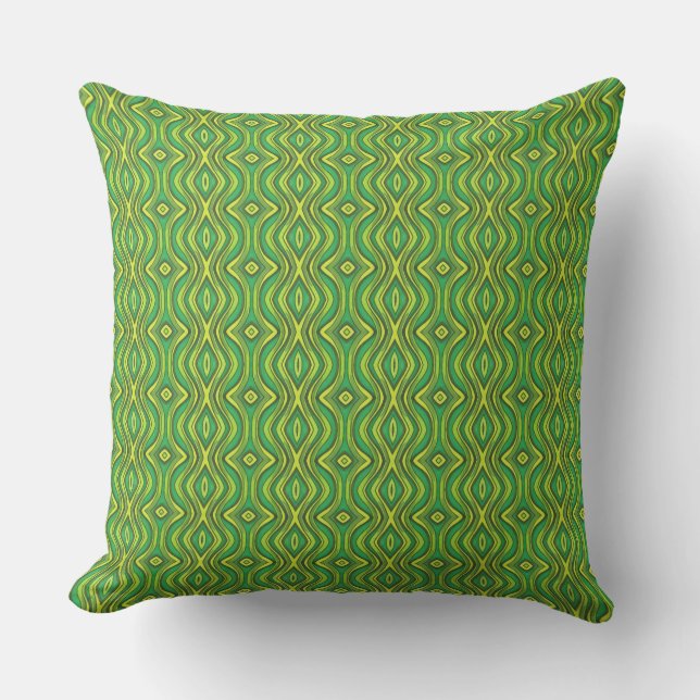 Green and Yellow Ogee Pattern Throw Pillow (Front)