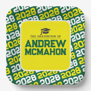 Green and Yellow Personalized Graduation Paper Plate