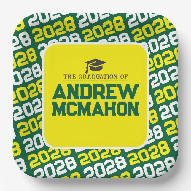 Green and Yellow Personalized Graduation Paper Plate (Front)