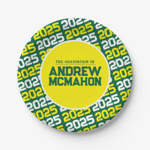 Green and Yellow Personalized Graduation Paper Plate