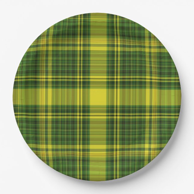 Green and Yellow Plaid Paper Plate (Front)