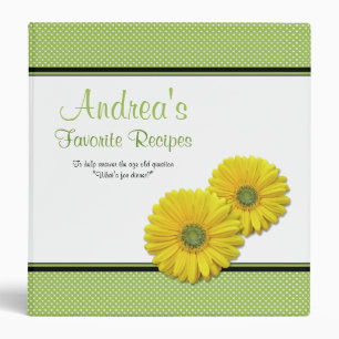 Green and Yellow Polka Dot Daisy Recipe Binder