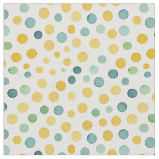Green and yellow polka dots on a white background fabric