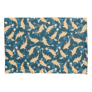 Green And Yellow Repeat Motif   Koi Fish Pattern Pillowcase