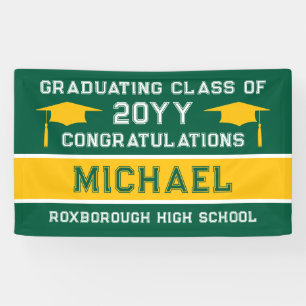 Green and Yellow School Colours Graduation Banner