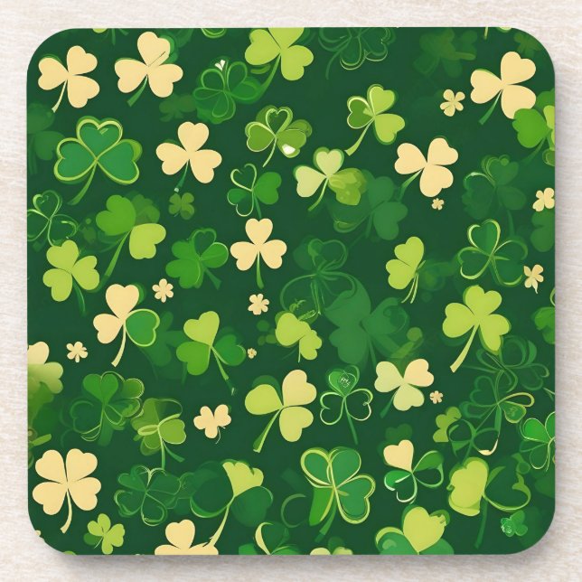 Green and Yellow St Patrick's Day Shamrock Coaster (Front)
