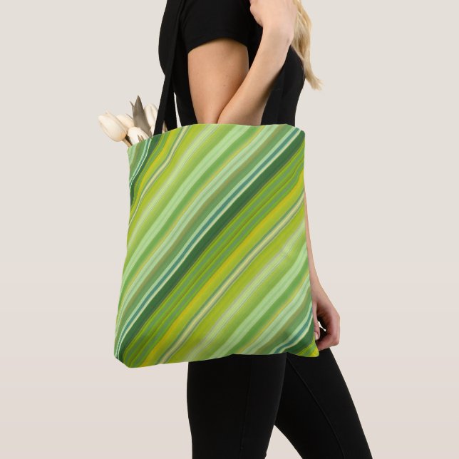 Green and Yellow Stripes Tote Bag (Close Up)
