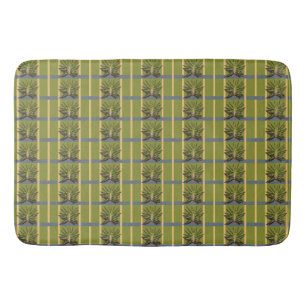 Green and Yellow Stripes with Blue Bath Mat