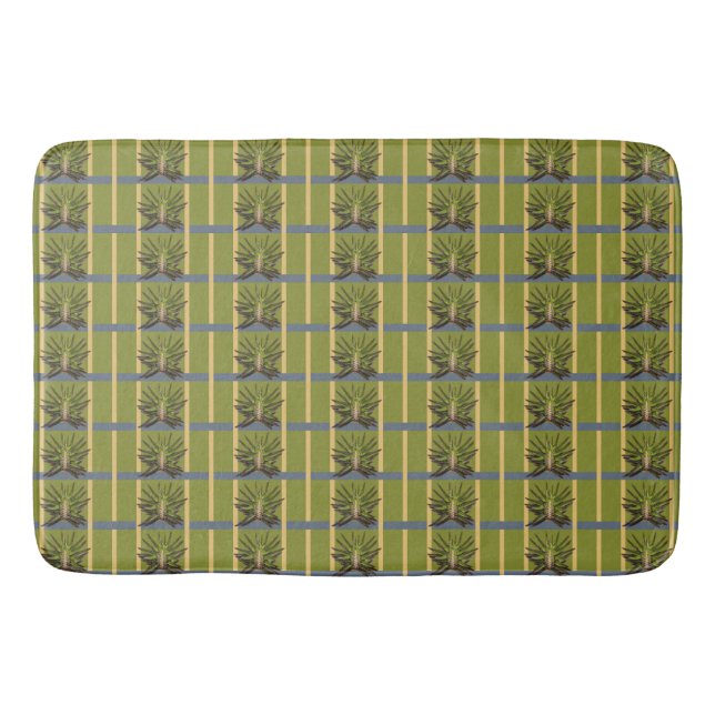 Green and Yellow Stripes with Blue Bath Mat (Front)