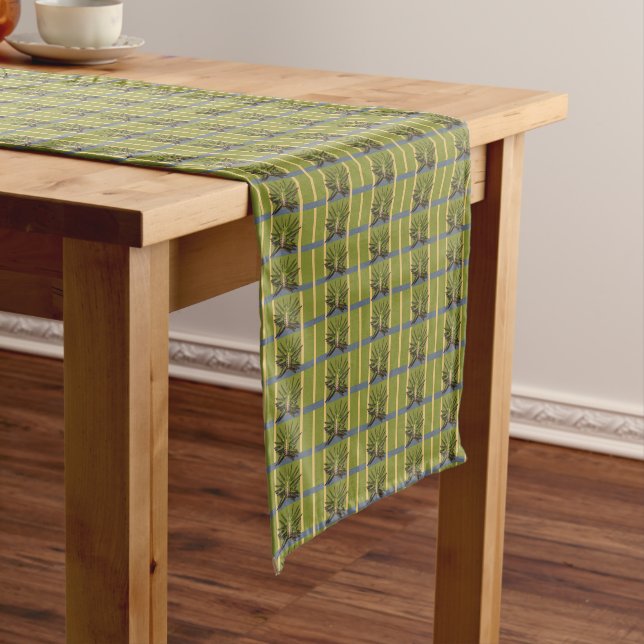 Green and Yellow Stripes with Blue Table Runner (In Situ)
