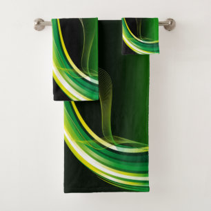 Green And Yellow Swirling Lines Bath Towel Set