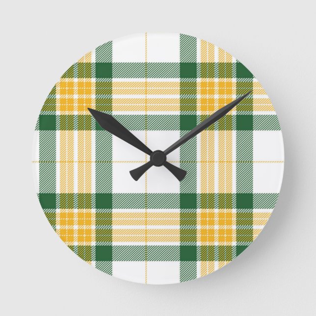 Green and yellow tartan Acrylic Wall Clock (Front)