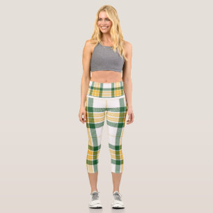 Green and yellow tartan High Waisted Capris