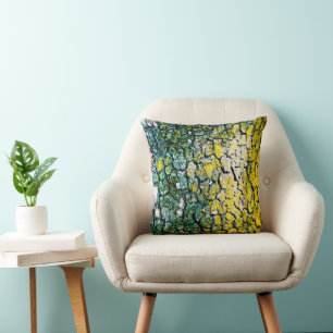 Green and Yellow Tree Bark Throw Pillow