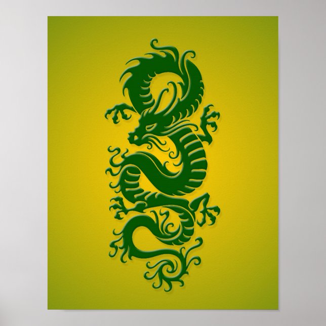 Green and Yellow Tribal Chinese Dragon Poster (Front)