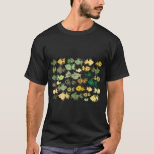 Green and Yellow Watercolor Fish Pattern T-Shirt