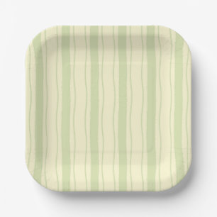 Green and Yellow Wavy Stripes Paper Plate
