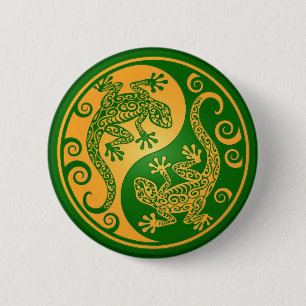 Green and Yellow Yin Yang Geckos 2 Inch Round Button