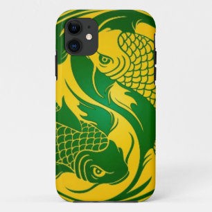 Green and Yellow Yin Yang Koi Fish iPhone 11 Case