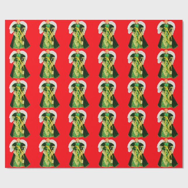 Green Angel Red Wrapping Paper (Flat)