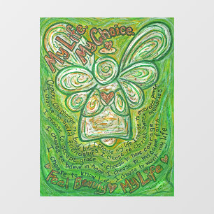 Green Angel with Cancer Poem Art Window Cling