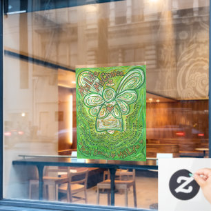 Green Angel with Cancer Poem Art Window Cling