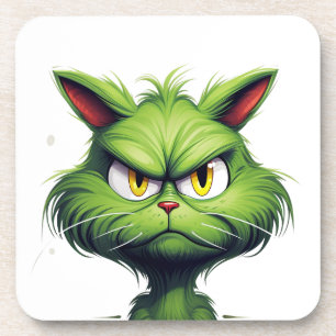 Green Angry Cat  Coaster