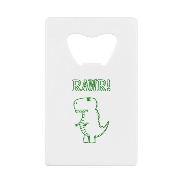 Green Angry T Rex Dino Credit Card Bottle Opener (Front)